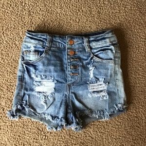 Light Denim Hight Rise Distressed Shorts